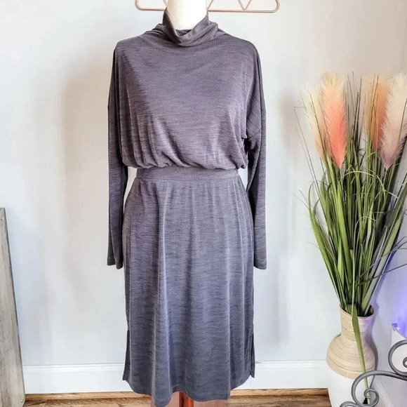 Rachel Zoe, Grey Turtleneck Blouson Long Sleeve Jersey Midi Dress, Size Large - Picture 1 of 9
